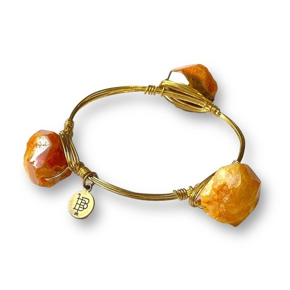Bourbon and Boweties Bangle Orange Gemstone Copper Wire Gold Plate - Picture 5 of 7
